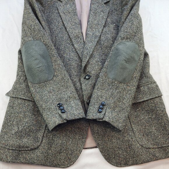 Vintage Joseph Hoyle Tweed Grey Blazer Jacket Elbow Patches (44 R) - Picture 7 of 10
